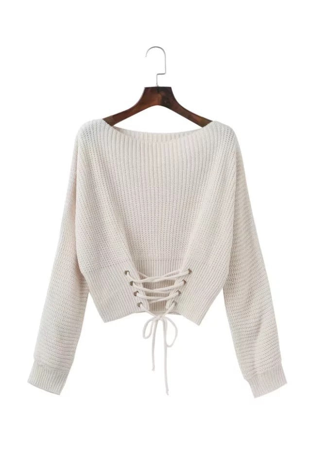 Damen lockerer Strickpullover mit ausgefallenem Rückendetail EB