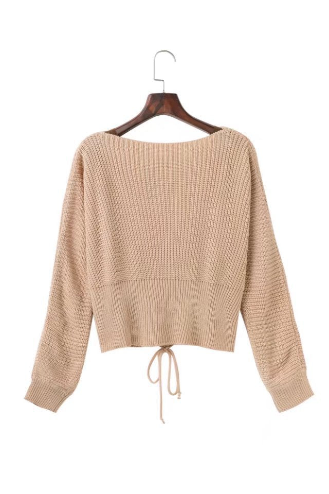 Damen lockerer Strickpullover mit ausgefallenem Rückendetail EB
