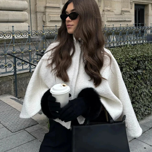 EB | High Neck Cape Mantel Elegante a Linien Swing Jacke