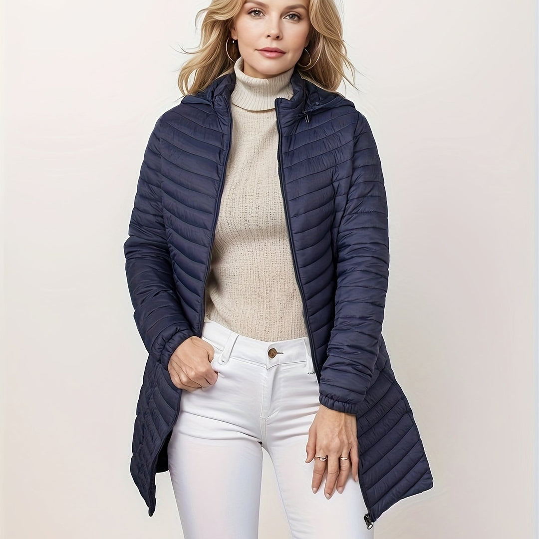 EB | Lässige Steppjacke mit Kapuze und Reißverschluss Auf Der Vorderseite