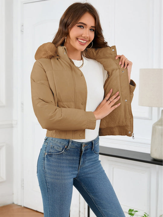 EB | Kuschelige Gepolsterten Winterjacke mit Pelzkapuze und Taschen