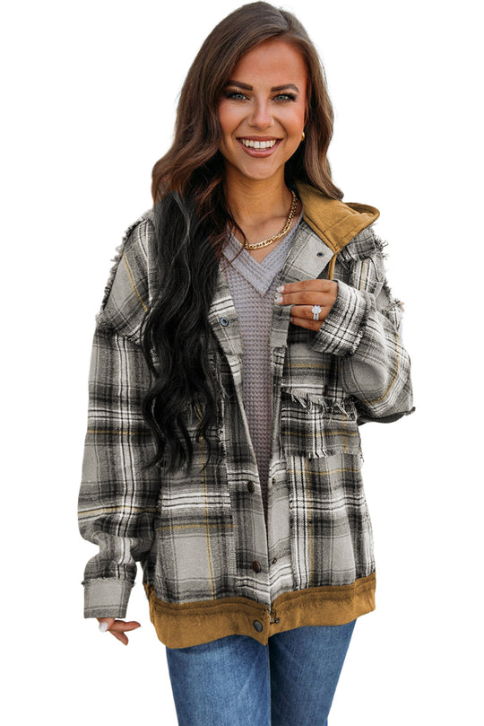 EB | Karierte Jacke mit Kapuze und Rohen Kanten Baumwolle Lässig und Trendy