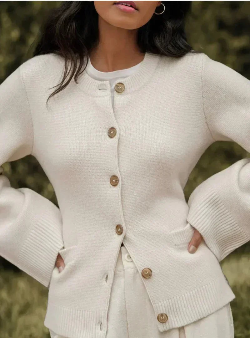 EB | Strickjacke Wollmischung Reguläre Passform Knopfverschluss mit Fronttaschen