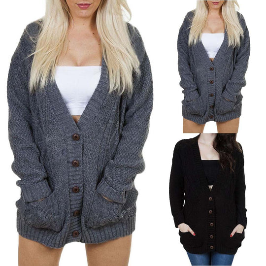 Damen Strickjacke mit eingestricktem Muster und praktischen Taschen EB