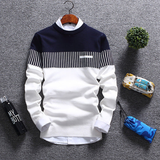 EB | Pullover Wollmischung Normale Passform Rundhals Gestreiftes Design