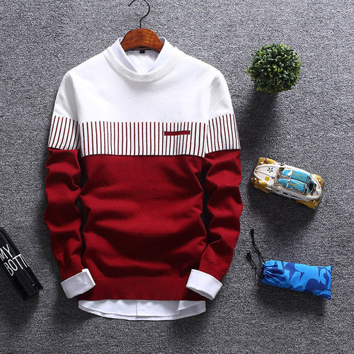 EB | Pullover Wollmischung Normale Passform Rundhals Gestreiftes Design