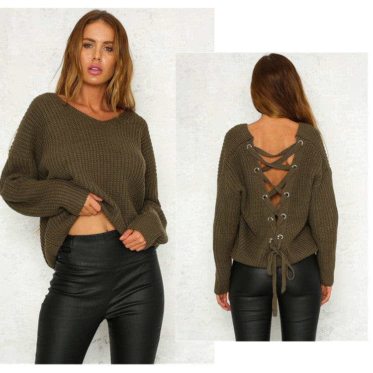 Damen Strickpullover mit seitlichem Schnürdesign und Loose Fit EB