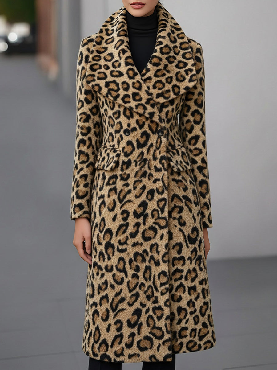 EB | Winterjacke mit Leopardenmuster, beidseitig aus Wolle – elegante Auß Jacke für legere und formelle Anlässe