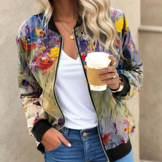 EB | Blumengemusterte Bomberjacke mit Federprint Polyester Elegant und Lässig