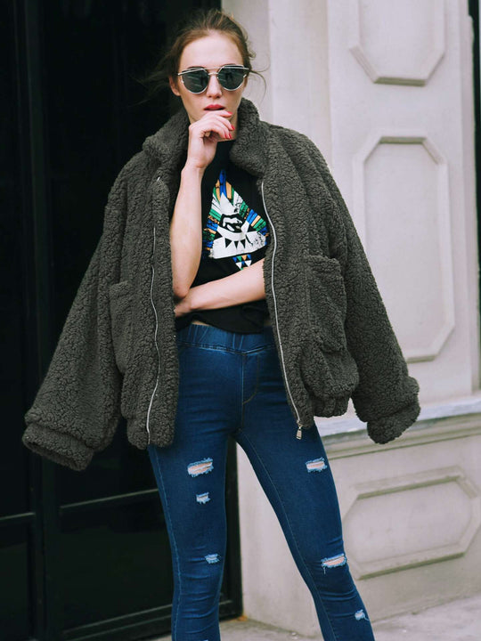 Damen Kuschelige Fleecejacke mit Reißverschluss EB