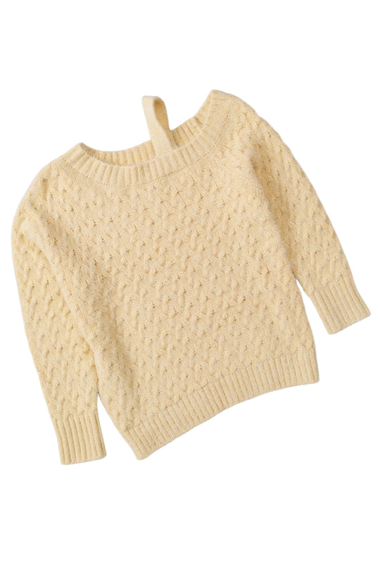 EB | Aprikosenfarbener asymmetrischer Ausschnitt Pullover mit kalten Schultern und Wimpern