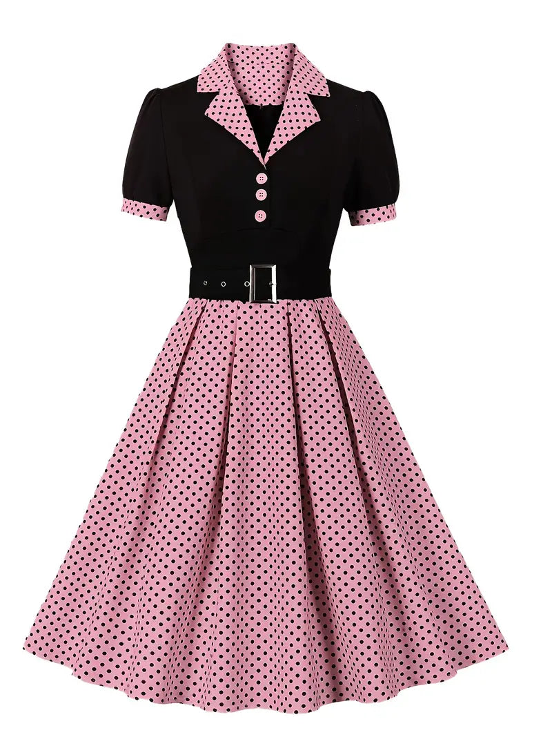 EB - Stilvolle Herbst Vintage Kleid mit Polka Dots für Frauen