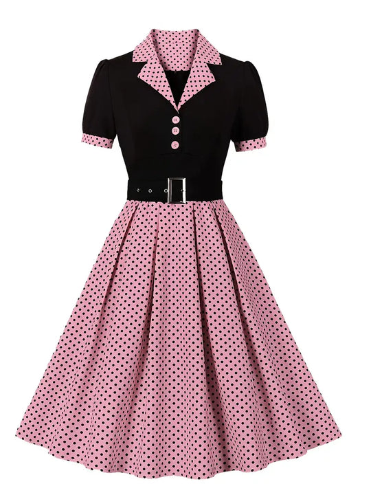 EB - Stilvolle Herbst Vintage Kleid mit Polka Dots für Frauen