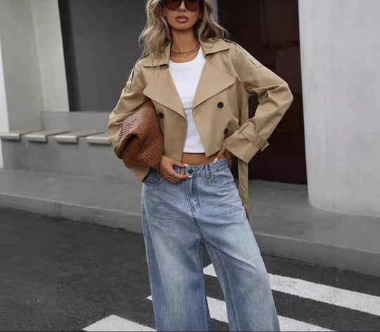 EB | Khaki Crop Trenchcoat - Eleganter Gurtstil