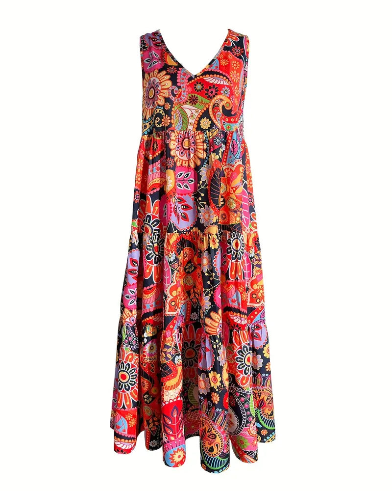 EB | Ärmelloses, Lockeres, Langes Kleid mit Print