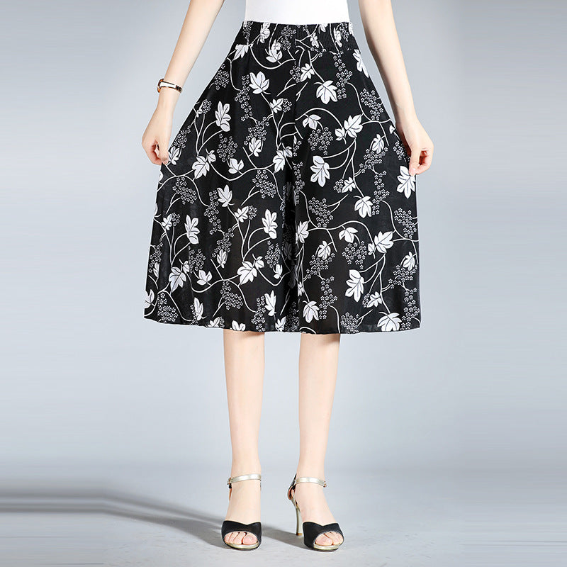 EB | Damen Chiffon Culottes mit Breiten Beinen und Hoher Elastischer Taille