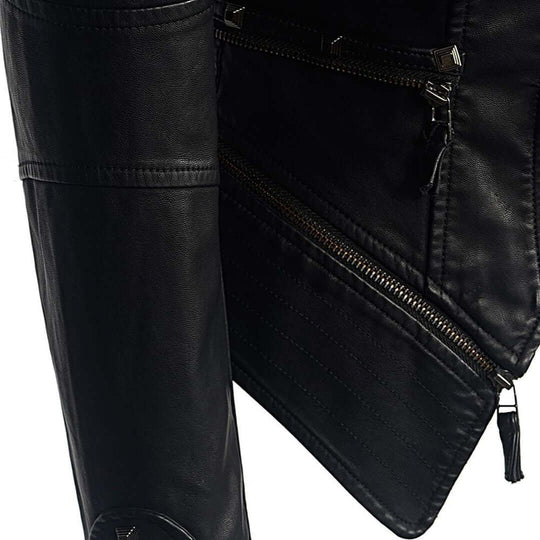 EB | Damen Enganliegende Genietete Biker Lederjacke