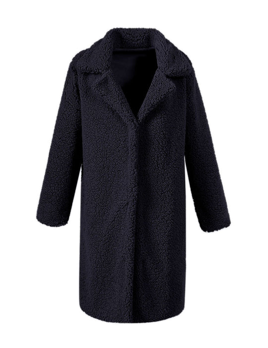 Damen Flauschiger Boucle-Mantel mit elegantem Revers und weitem Schnitt EB