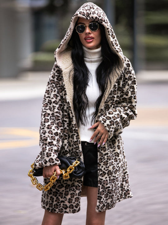 EB | Leoparden Kapuzenmantel mit Taschen