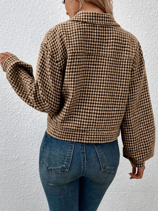 EB | Kurze Jacke mit Hahnentritt-muster Knopfverschluss Schick und Klassischer Stil