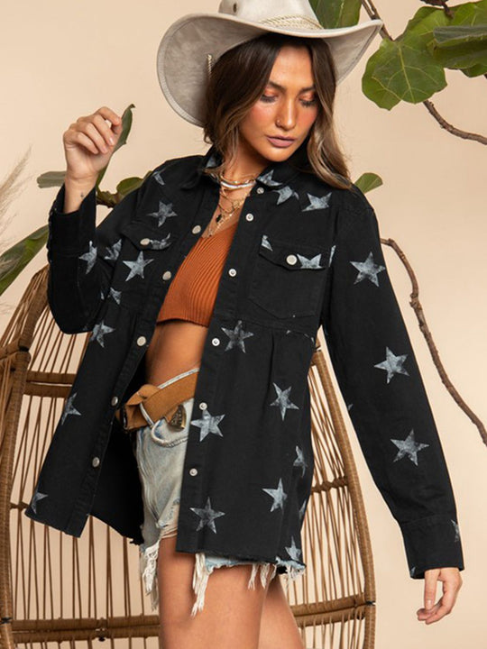 EB | Kragenhals Sternmuster Langarm Denimjacke