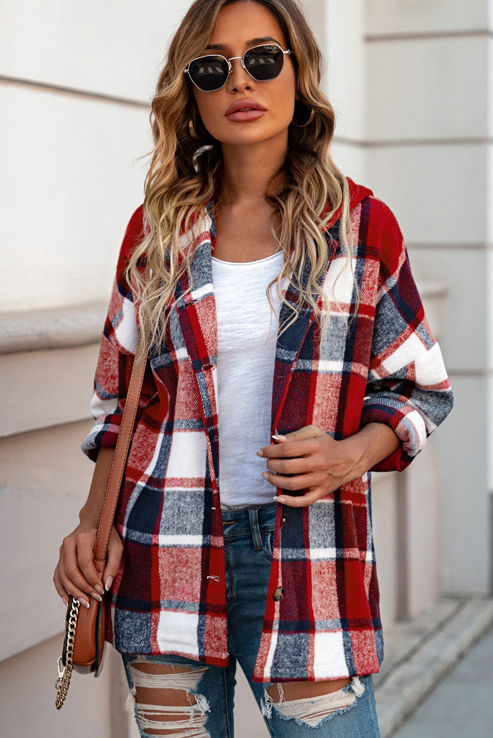 EB | Gitter Oversized Jacke mit Kapuze Lässiger Komfort Warm und Trendy