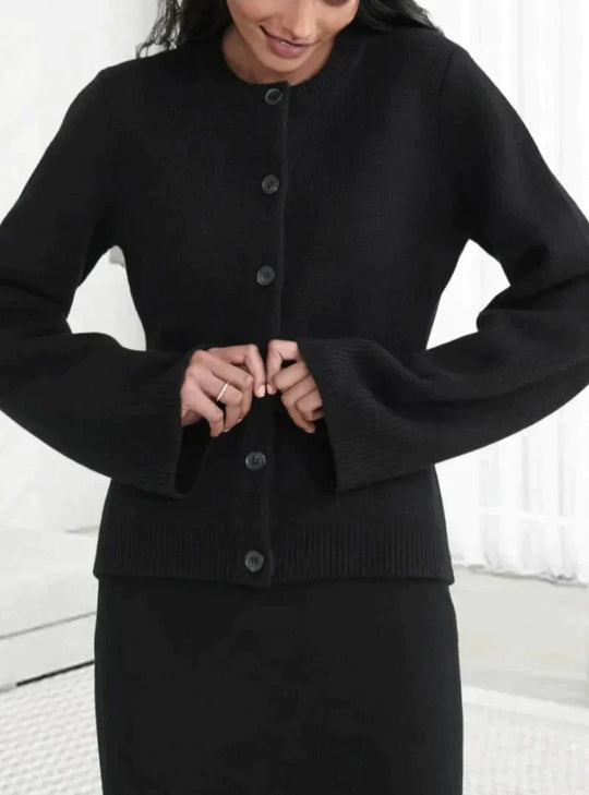 EB | Strickjacke Wollmischung Reguläre Passform Knopfverschluss mit Fronttaschen