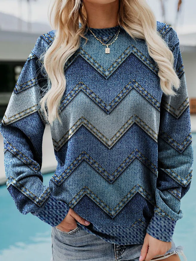 EB | Lässiges Sweatshirt mit Zigzag-denimlook Weich und Trendy Perfekt für Den Alltag