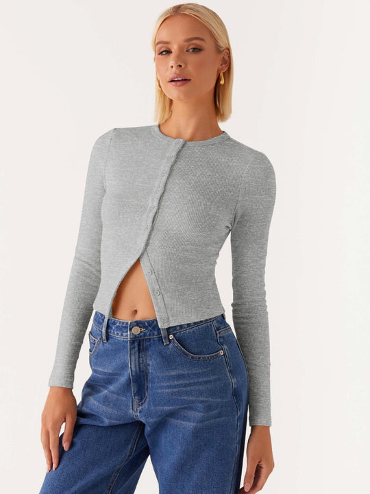 EB | Einfarbige schmal geschnittene lange Strickjacke