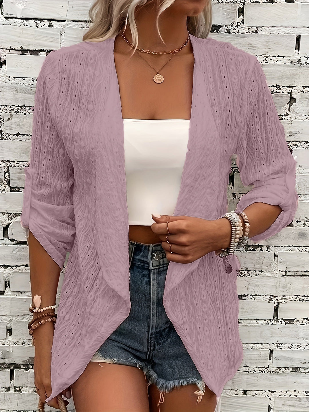 EB | Cardigan - Frauen Herbst Häkelstrick Front Entspannt Passform Cardigan