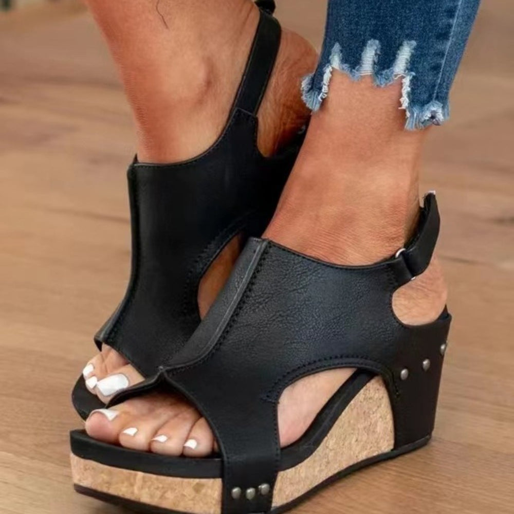 EB | Frauen Keilabsatz Fisch Mund Plattform Niete Sandalen