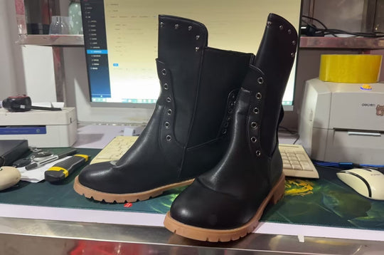 Halbhohe Vintage-Lederstiefel Für Damen EB