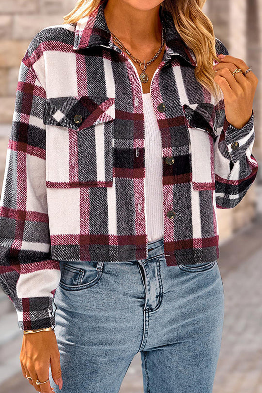 EB | Pocket Fashion Casual Cropped Damen Karierte Jacke