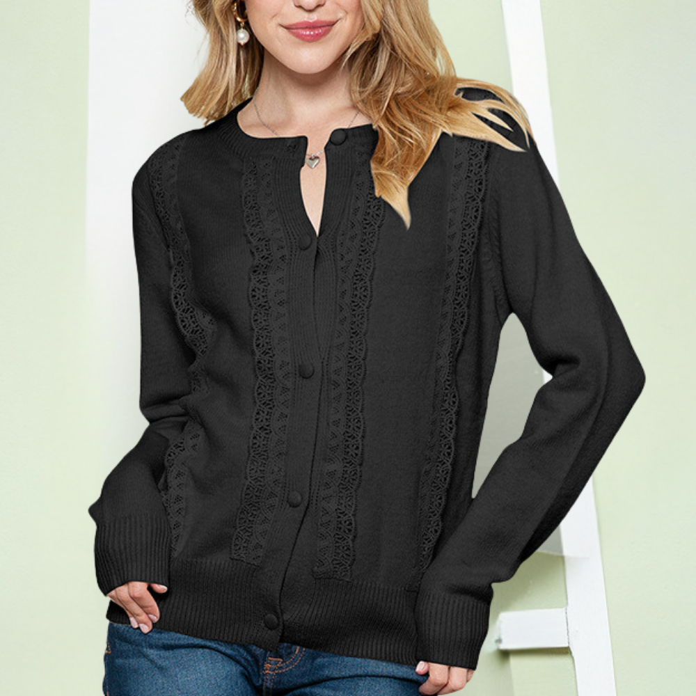 EB | Strickcardigan Spitzenkante und Knopfleiste Eleganter Stil