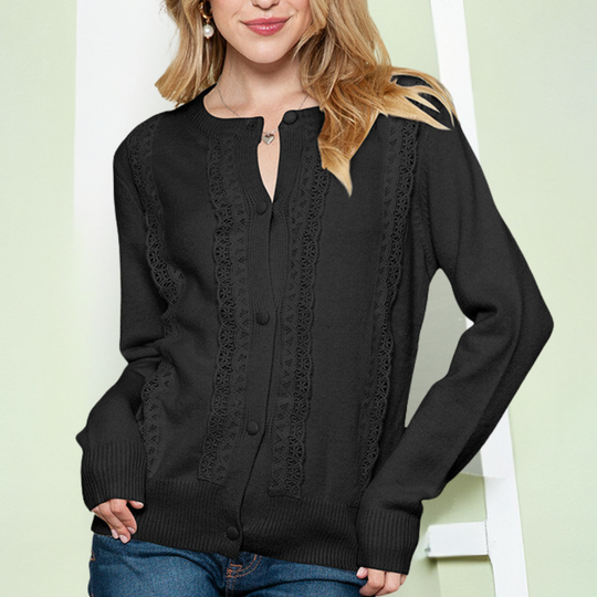 EB | Strickcardigan Spitzenkante und Knopfleiste Eleganter Stil