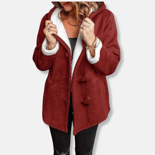 EB | Jacke Fleece Kapuze Knopfverschluss Lässiger Schnitt Mittel-Lang