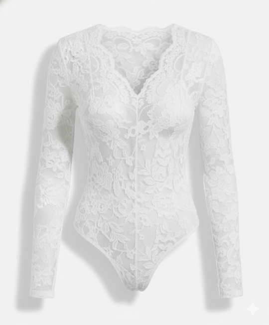 Damen Spitzenbody Langarm V-Ausschnitt | EB