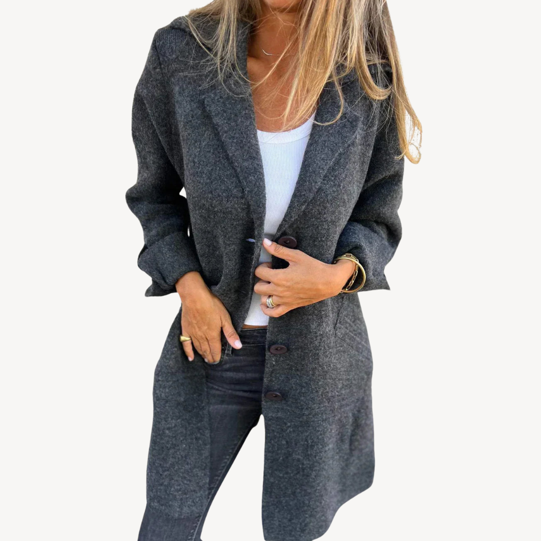 EB | Frauen Wollmischung Langjacke mit Knopfverschluss