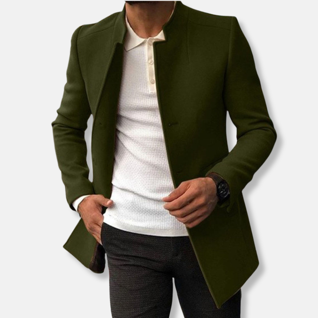 EB | Slim Fit Wollmischung Kragenlos Einreiher Hüftlänge