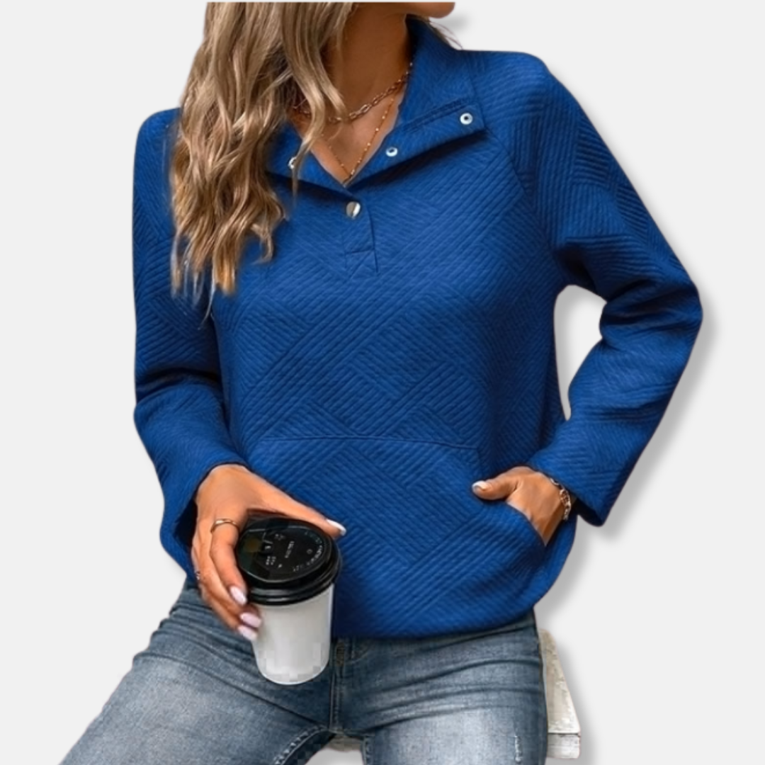 EB | Baumwolle Gestepptes Sweatshirt Lässiger Schnitt mit Kragenpullover