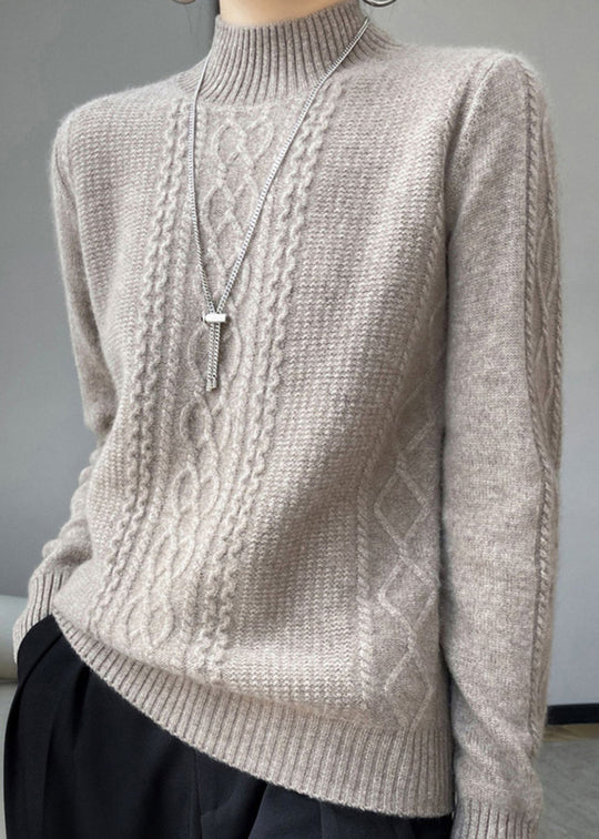 EB | Gemütlicher Hoher Kragen Zopfmuster Pullover Ideal für den Winter