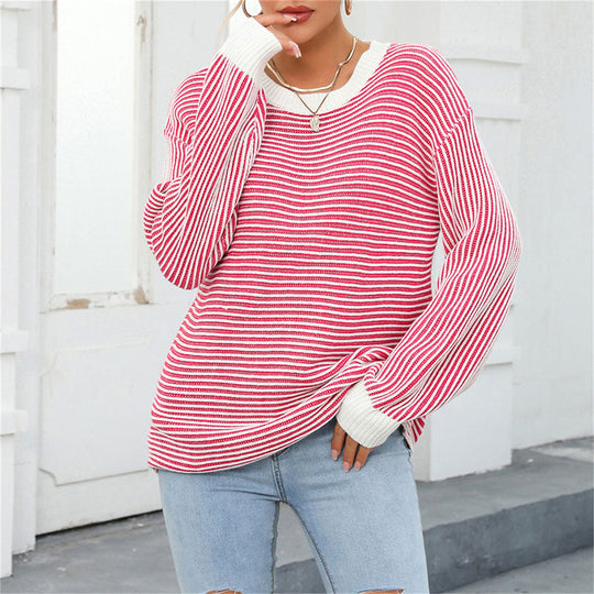 EB | Gestreifter Strickpullover Mit Lässigem Schnitt