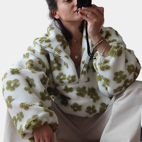 EB | Damen-Sherpa-Pullover mit stilvollem Blumenmuster