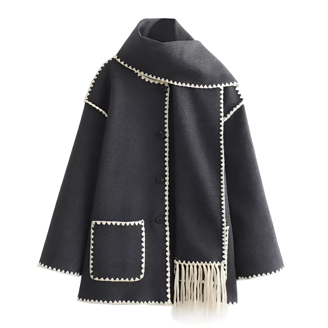 EB | Elegante, locker geschnittene Damen-Wolljacke mit Schal