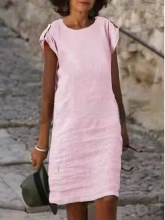 EB | Farbenfrohes Midikleid für Frauen aus Baumwolle, ärmellos mit rundem Ausschnitt