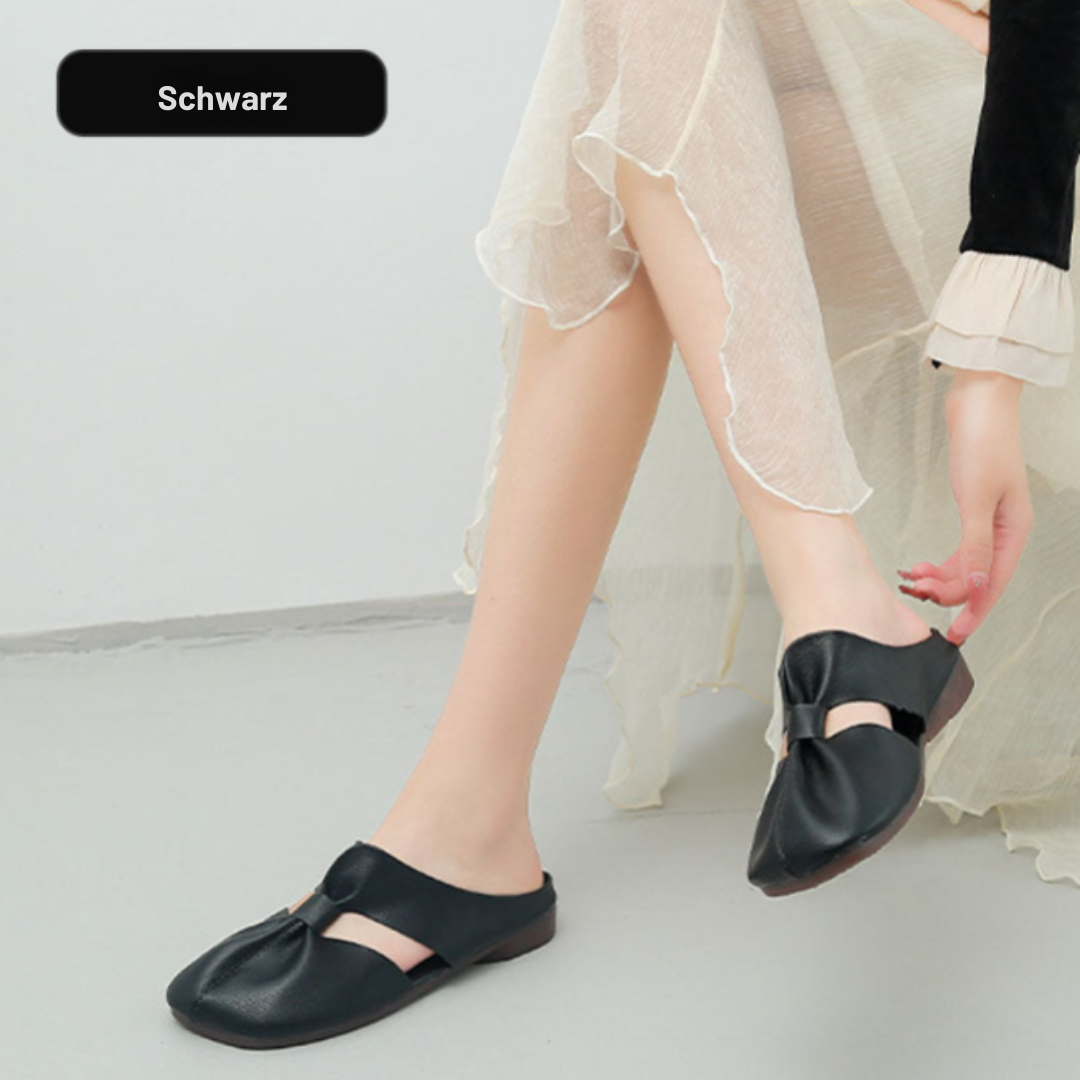 Flache Pantoletten in Lederoptik mit Ausschnitten EB EB