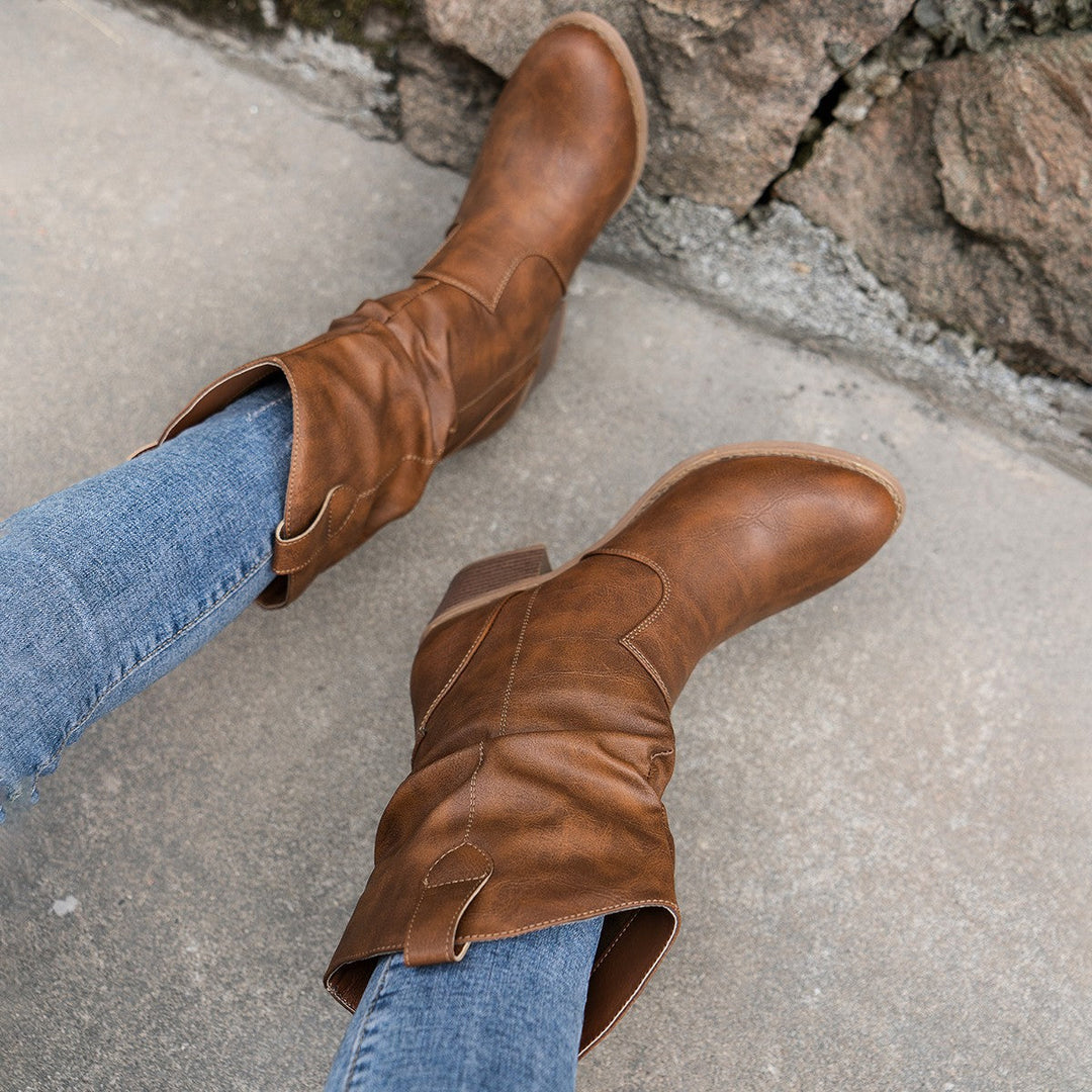 Damen Lederstiefel mit bequemem Absatz – Amara EB