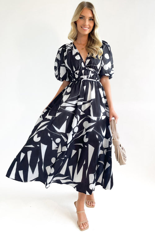 EB | Real Love Print Puffärmel Maxi Kleid