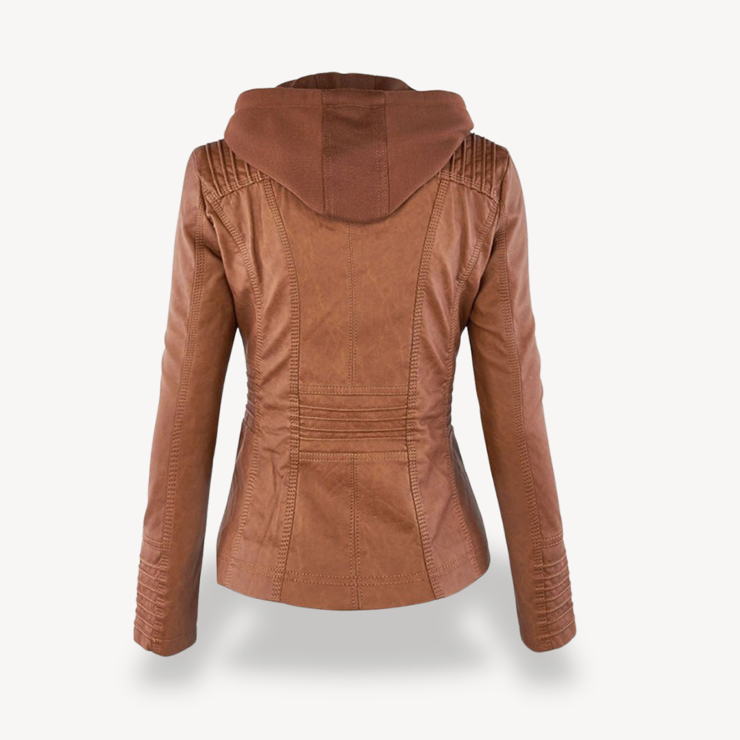 EB | Damen Wasserdichte Lederjacke mit Kapuze