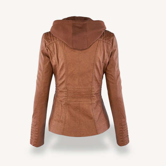 EB | Damen Wasserdichte Lederjacke mit Kapuze